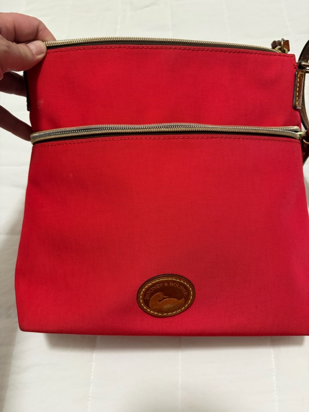 Red Crossbody Canvas Bag with Brown Trim - Picture 2 of 4
